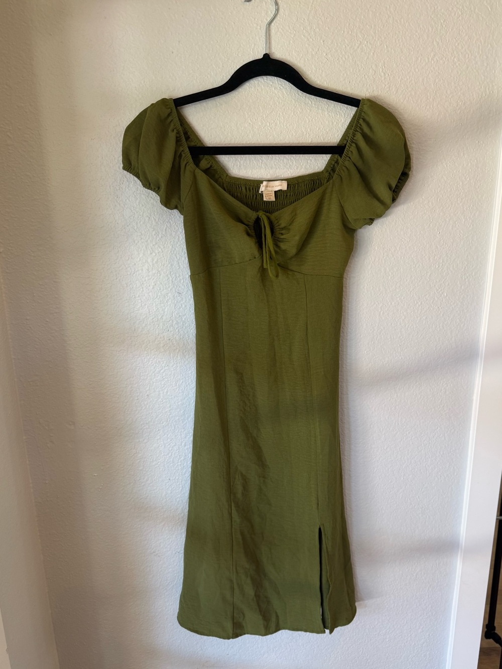 Monteau Los Angeles Olive Green Smocked Tie-Front Mini Dress Size XS